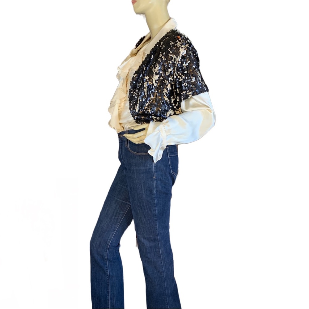 I.N. STUDIO BLACK & CREAM SEQUIN SHORT SLEEVE BOLERO JACKET NWT (L) - Picture 3 of 13